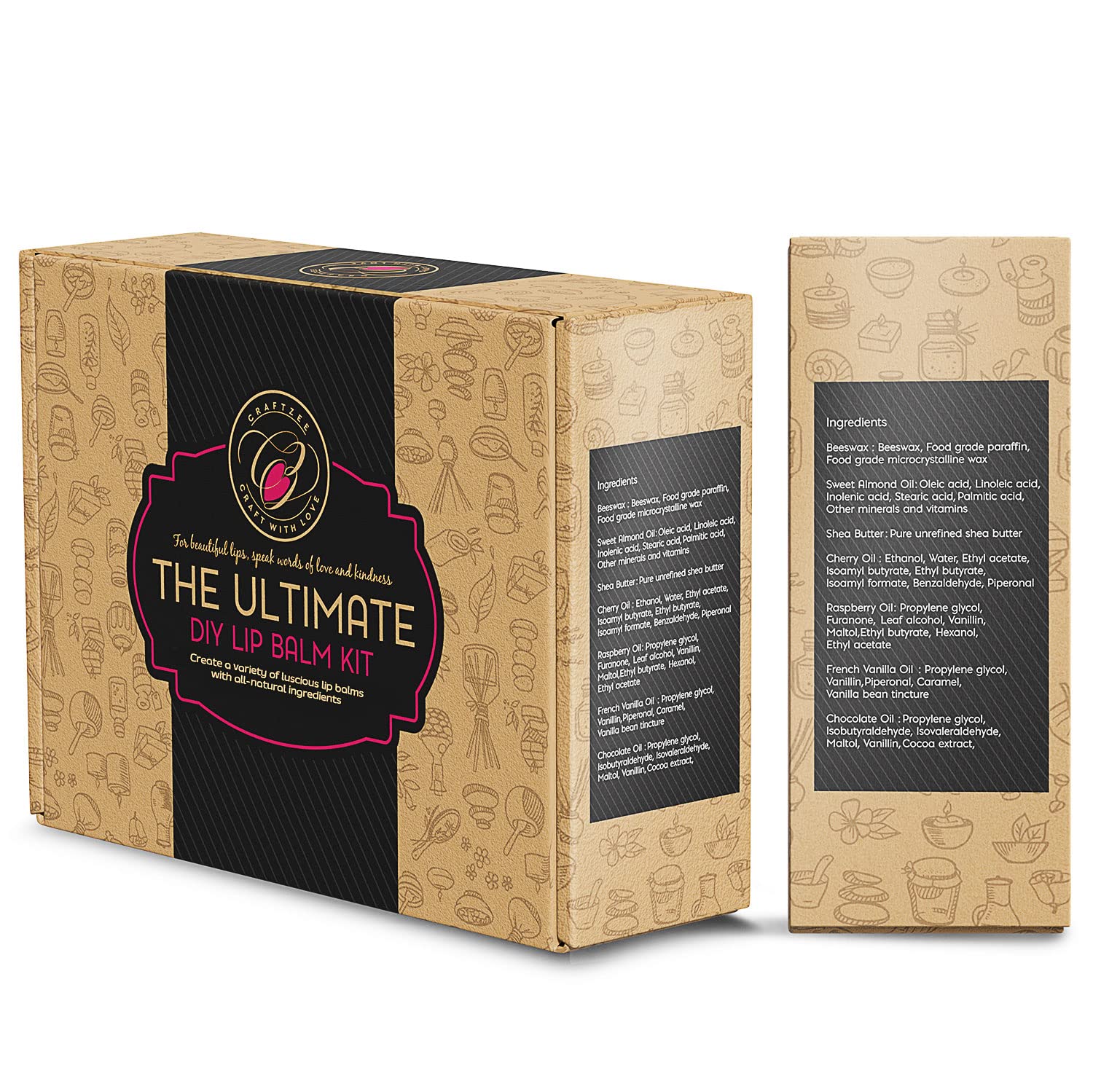 DilaBee CraftZee Organic Lip Balm Making Kit. DIY Lip Gloss Pack, Natural Beeswax, Shea Butter, Sweet Almond Oil, Essential Oils, Tools, Instruction Manual. Sleepover Party Supplies for Girls, Adult Craft Kit