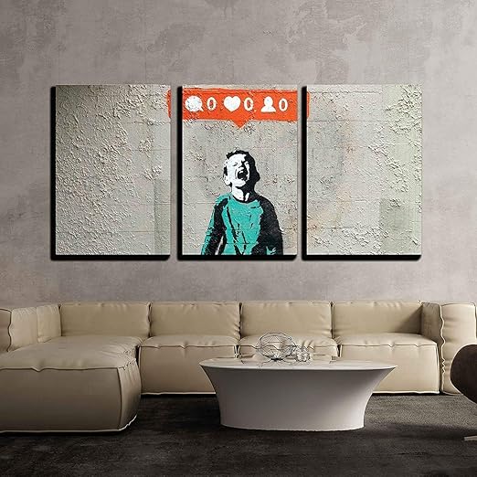 Amazon Com Wall26 3 Piece Canvas Wall Art Nobody Likes Me Kid Screams No Instagram Credit Banksy Street Artwork Modern Home Art Stretched And Framed Ready To Hang 24 X36 X3 Panels