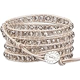 KELITCH New Gray Crystal Beaded 5 Wrap Bracelet On Leather Friendship Bracelets Jewelry for Womens