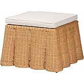 Bali & pari Palm Bohemian Honey Scallop Rattan Ottoman