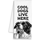 Dimurela Funny Dog Border Collie Kitchen Towels, Cool Dogs Live Here Dish Towel Gifts for Dog Lovers Christmas, Sunglasses Coffee Hand Towels Decor for Bathroom, Retro Tea Bar Towel for Dorm 16x24in
