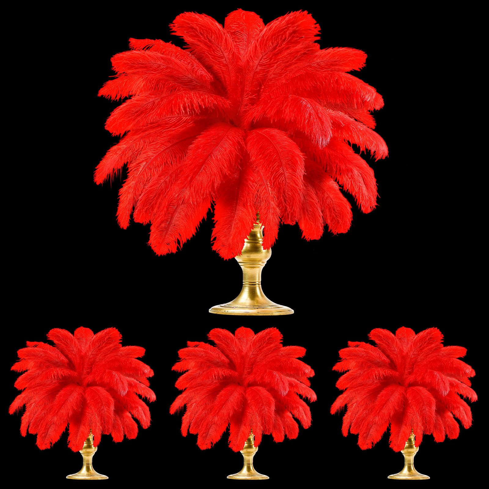 Photo 1 of TaoBary 60 Pcs Natural Ostrich Feathers Plumes for Halloween Wedding Party Centerpieces 12-14 Inch, 10-12 Inch, 8-10 Inches Christmas Vase Feathers Flower Arrangement Decors DIY Crafts(Red)