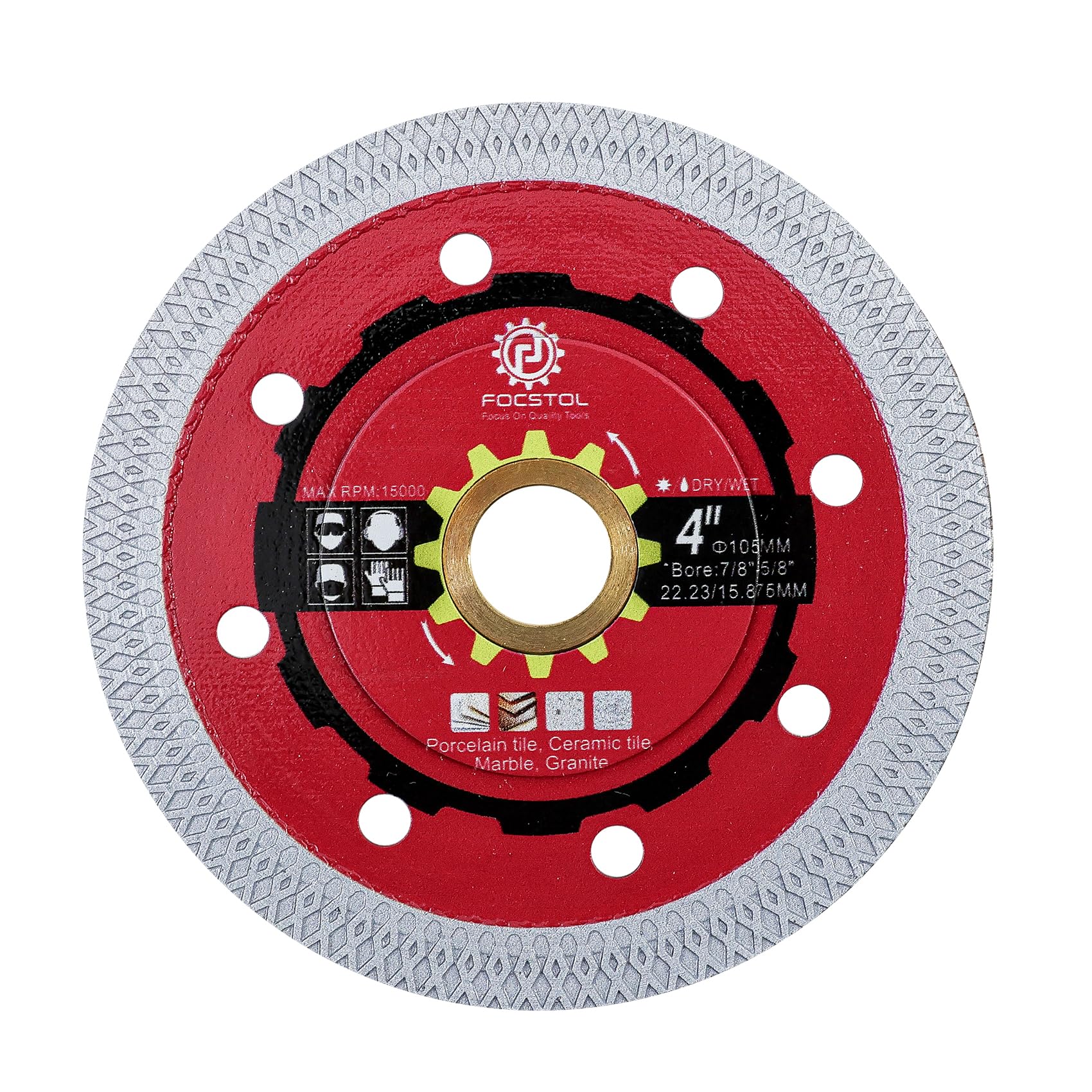 FOCSTOL Diamond Tile Saw Blade - 105mm Cutting Disc for Porcelain Ceramic Tile Marble Granite Quartz Arbor 22.23mm x 15.875mm