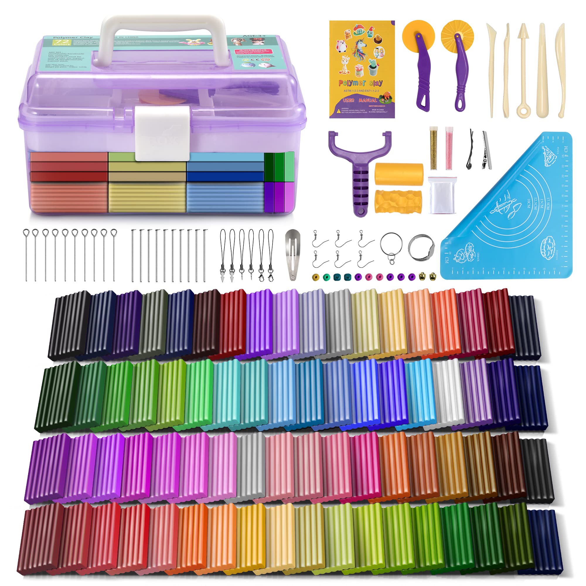Photo 1 of Aestd-ST Polymer Clay 72 Colors, Modeling Clay for Kids, Non-Sticky Easy to Shape Oven Bake with Sculpting Tools, Holiday Gift for Kids and Artists.