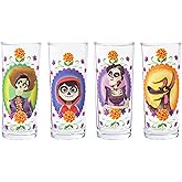 Silver Buffalo Disney Pixar Coco Day of the Dead Design 4 Pack Tumbler Glass Set, 10 Ounces