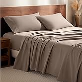 Bare Home Flannel Sheet Set 100% Cotton, Velvety Soft Heavyweight - Double Brushed Flannel - Deep Pocket (Queen, Taupe)