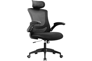 PrimeZone Home Office Desk Chair - Ergonomic Computer Chair with Adjustable Flip-Up Armrests, Tilt Function, Lumbar Support & Headrest, Task Chair for Work, Study & Gaming, 350 lbs Capacity, Black