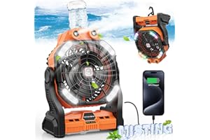 DOWILLDO Portable Misting Fan, Camping Fan with Dual Motors and Dual Fan Blades, 12000mah Battery Operated Fan Rechargeable Fan, Personal Cooling Fan with Mister for Tents, Travel, Desk, Patios