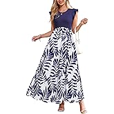 OUGES Women's Maternity Dress Summer Ruffle Sleeve Patchwork Casual Flowy Maxi Dresses with Pockets