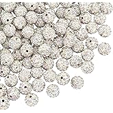 PH PandaHall 100pcs 10mm White Rhinestone Beads Crystal AB Clay Beads Polymer Crystal Bead Clay Pave Disco Ball Round Diamond Sparkle Bead for Necklace Bracelet Jewelry Making Party Decoration