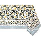ATOSII 'Noor' 100% Cotton Boho Rectangle Tablecloth, Handblock Floral Print Linen Table Cloth for Dining Table I Tabletop I Parties/Outdoor I Wedding I Spring/Summer (60" X 108")