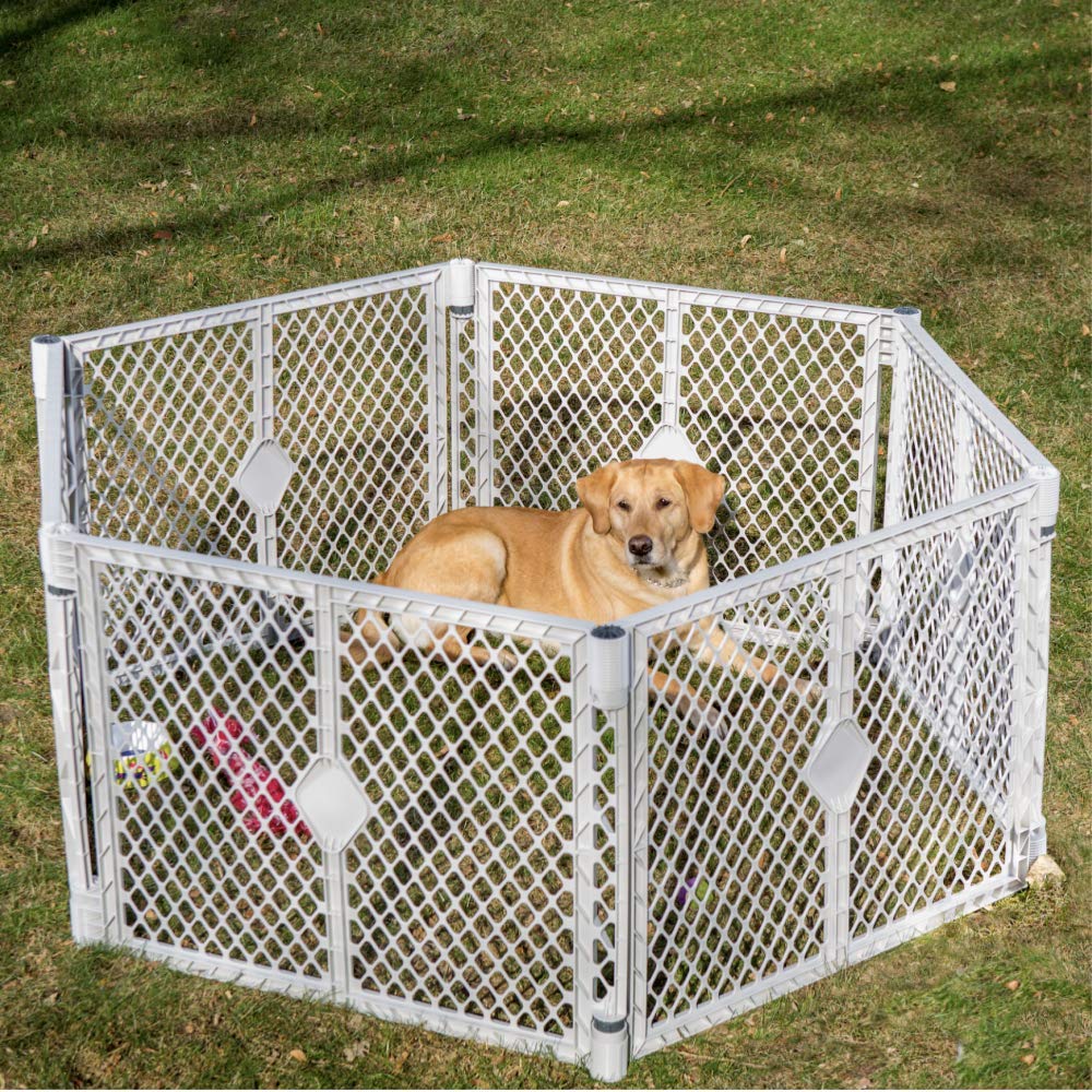 MYPET North States 18.5 Sq. Ft. Stages Indoor/Outdoor Petyard: Weather Resistant 6 Panel pet Enclosure. Freestanding (26" Tall, Light Gray)