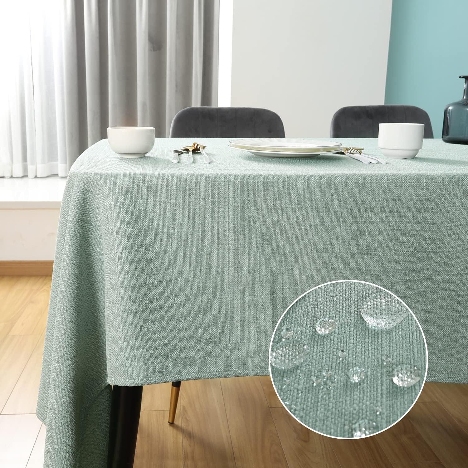 SEASHORE TREE Table Cloths Rectangle Large Celadon Green tablecloth Cover Cloth Waterproof Faux Linen 120x160cm — image 1