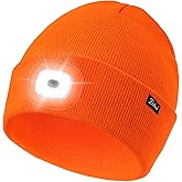 Etsfmoa Unisex Beanie with The Light,Gifts for Men Dad Father, USB Rechargeable LED Warm Knit Headlamp Hat