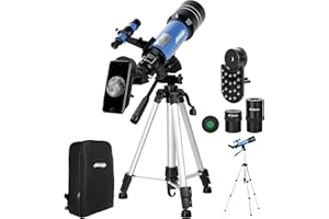 AOMEKIE Telescopes for Adults Astronomy with Backpack Telescope for Beginners with Metal Kellner Eyepieces 70mm Travel Telescope Adjustable Tripod 3X Barlow Lens Phone Adapter