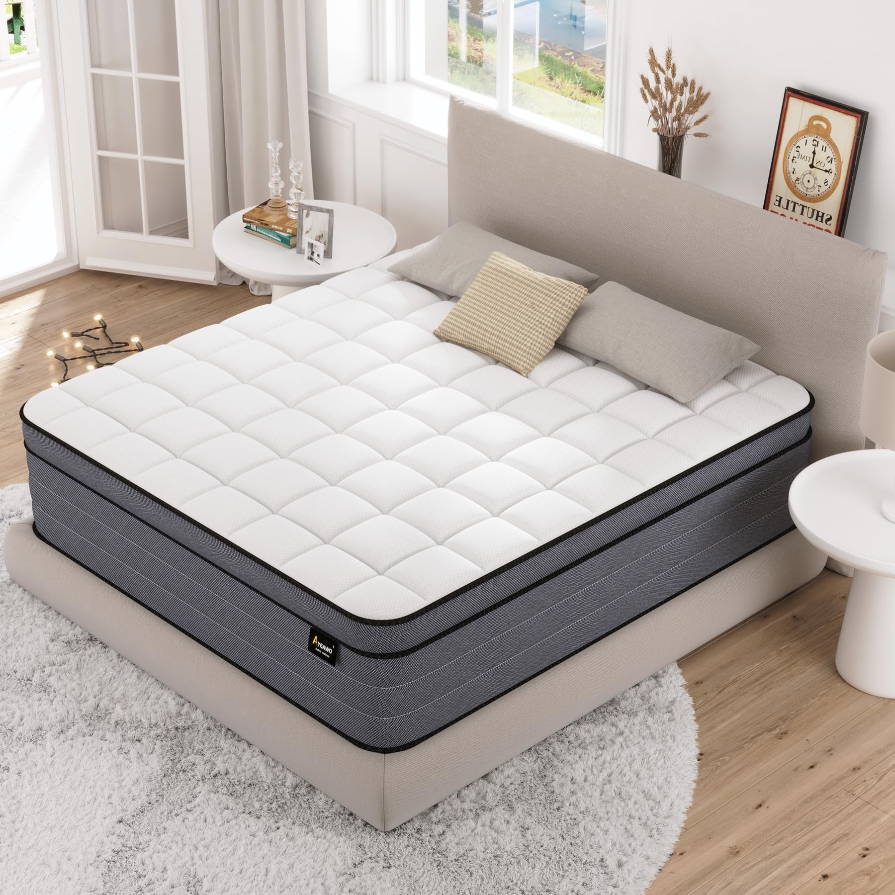 Photo 1 of Ayeawo King Size Mattress 12 Inch,Firm King Mattress in a Box with Gel Memory Foam and Pocket Springs, Hybrid Mattresses Pressure Relief&Cooling Feel&Motion Isolation