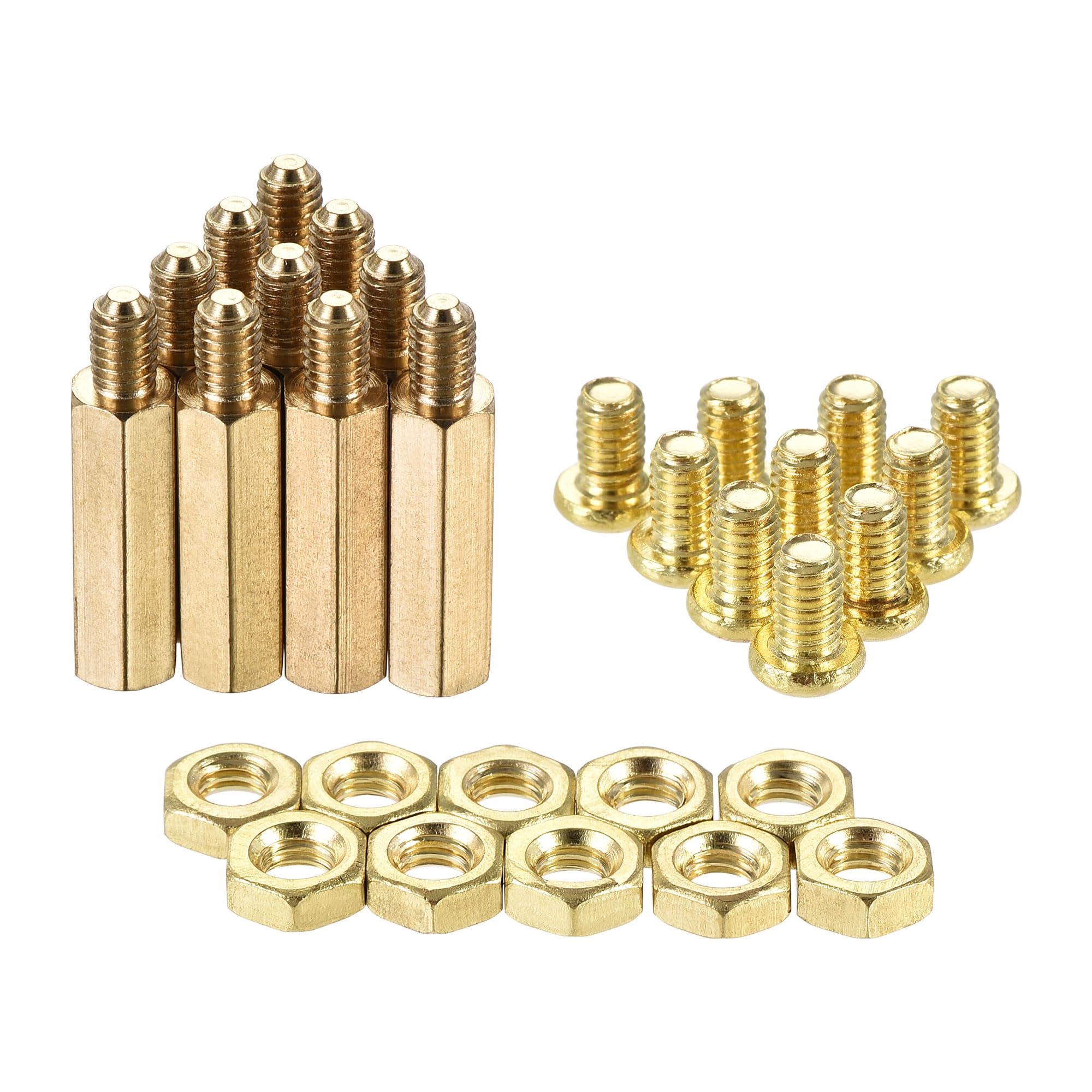 sourcing map M4 Hex Brass Standoff Spacer 19mm+6mm Male-Female Threaded Pillar Screw Nut Kit for PCB Motherboard Computer Circuit Board, 20 Sets