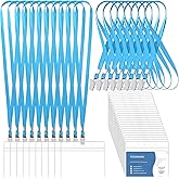 100 Pcs Lanyards for ID Badges and 100 Pcs Clear Name Tag Holders Reusable Lanyard with Clip Plastic ID Card Badge Holder Name Badges for Adults Kids Business School Office Supplies (Light Blue)