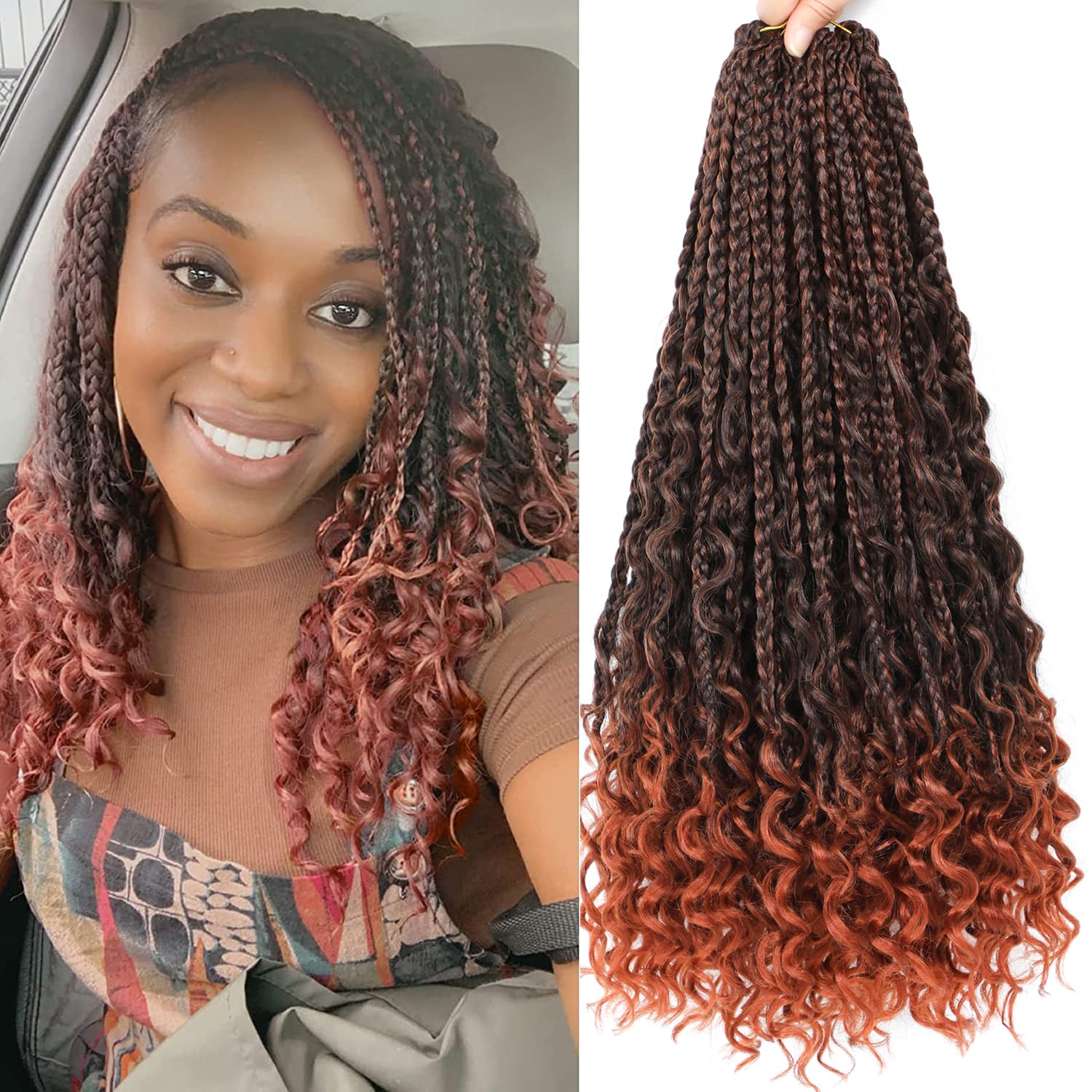 Boho Goddess Braids Crochet Hair for Black Women - 18 Inch, 8 Packs, Bohemian Box Braids with Curly Ends — image 1