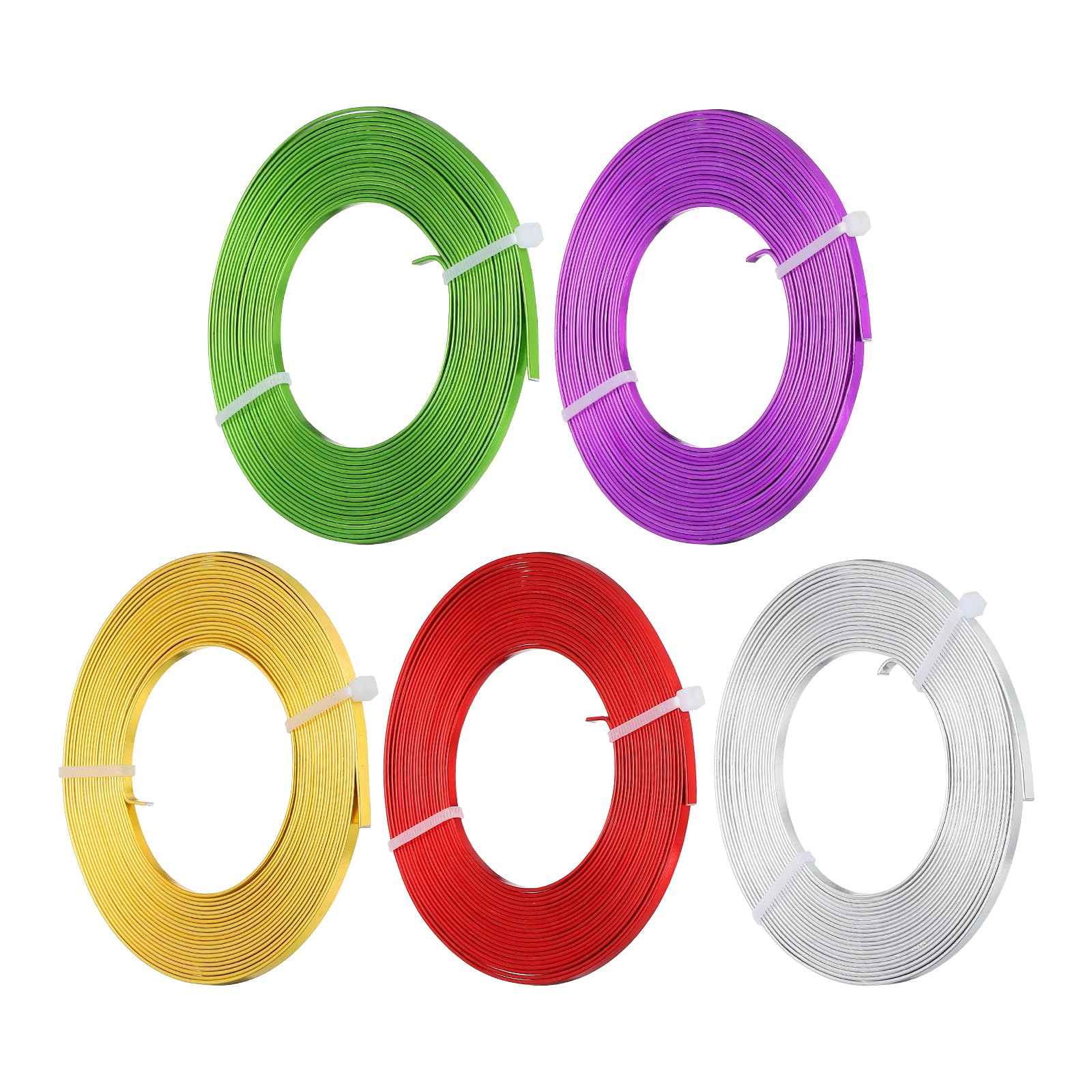 PATIKIL 16.4 Feet Flat Aluminum Wire, 5 Roll 20 Gauge Bendable Anodized Aluminum Wire 3mm Wide Beading Craft Wire for Jewelry Making, Green/Purple/Gold/Red/Silver