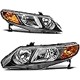 AUTOSAVER88 Headlight Assembly Compatible with 06 07 08 09 10 11 Civic Sedan 4-Door Headlamp with Amber Park Lens Black Housing Amber Reflector