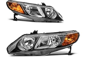 AUTOSAVER88 Headlights Assembly Compatible with 2006-2011 Honda Civic Sedan 4Dr Headlight Pair Set Replacement Black Housing Clear Lens
