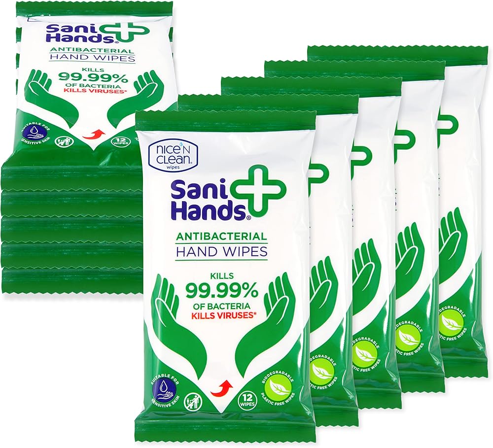 Sani Hands Anti-bacterial Hand Wipes 120pk - Biodegradable, Vitamin E, Aloe Vera