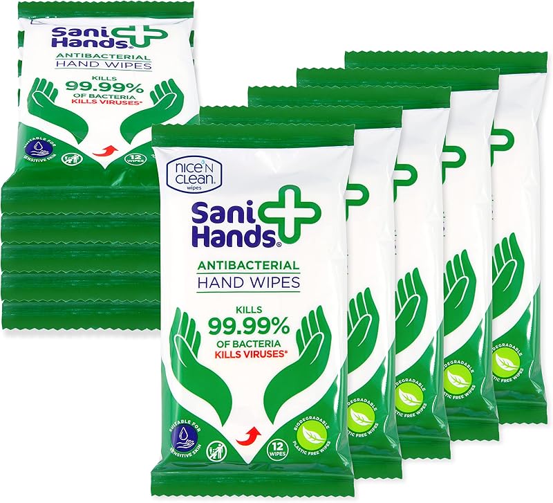 Sani Hands Anti-bacterial Hand Wipes 120pk - Biodegradable, Vitamin E, Aloe Vera