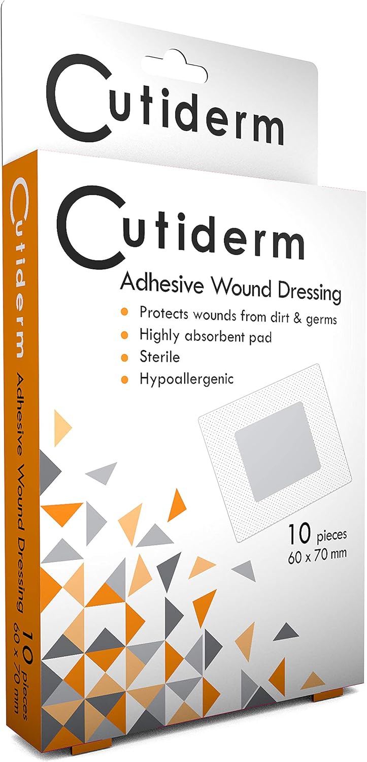 Cutiderm Adhesive Sterile Wound Dressings Pack of 10 (60mm x 70mm), 60x70 mm (Pack of 10)