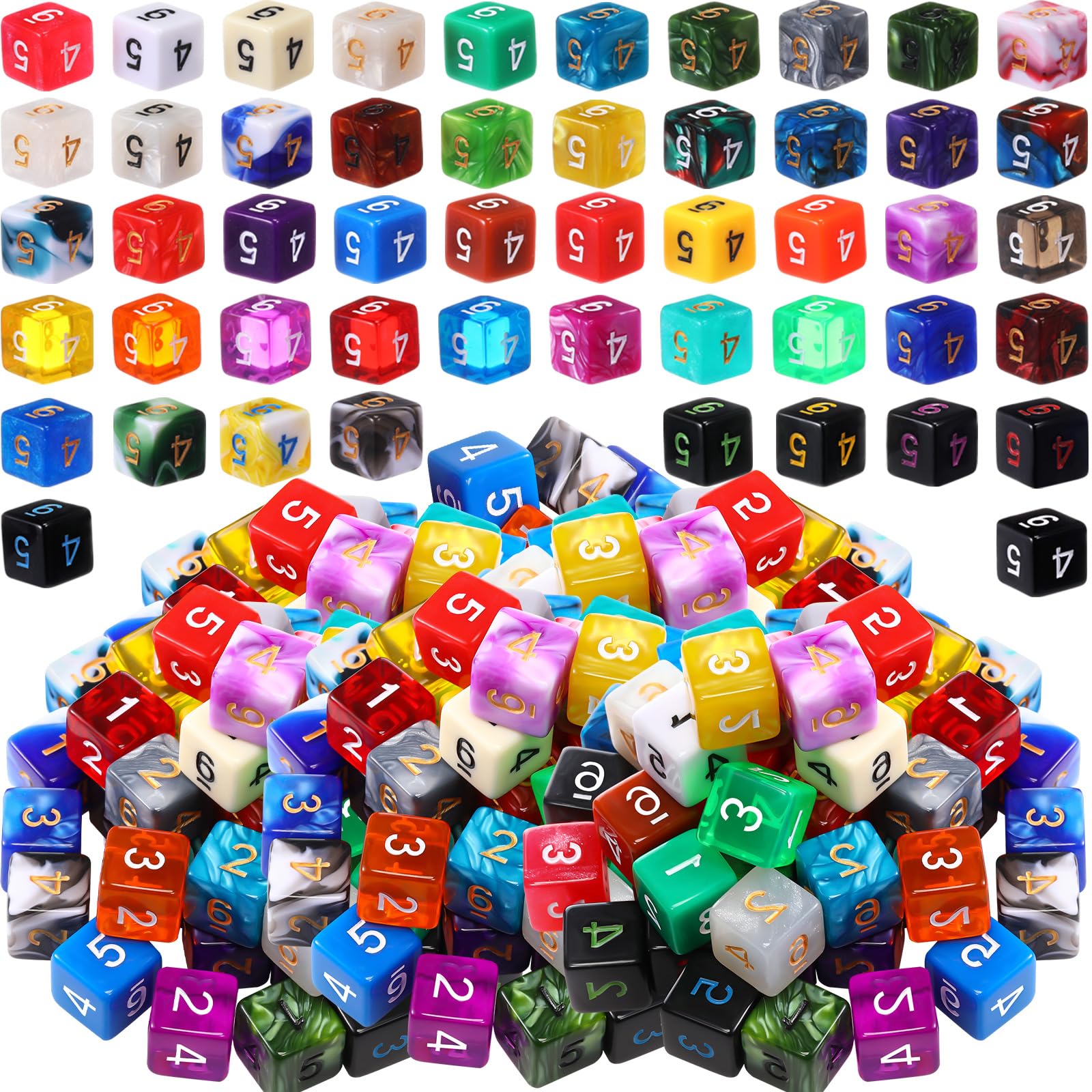 Skylety 100 Pieces Polyhedral Dice Set with Black Pouch Polyhedral Dice Compatible with Rpg Mtg Table Games Multi Colored Assortment (6 Sided)