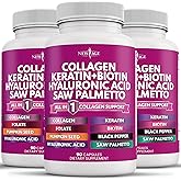 NEW AGE Collagen Pills Biotin Keratin Saw Palmetto Hyaluronic Acid- Vitamin E Folic Acid Pumpkin Seed MSM- 270 Count