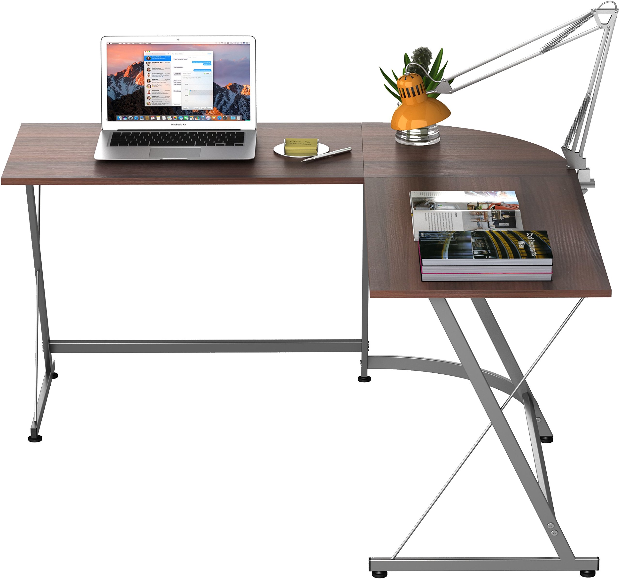 SHW LShaped Home Office Corner Desk Wood Top, Walnut 707129802132 eBay