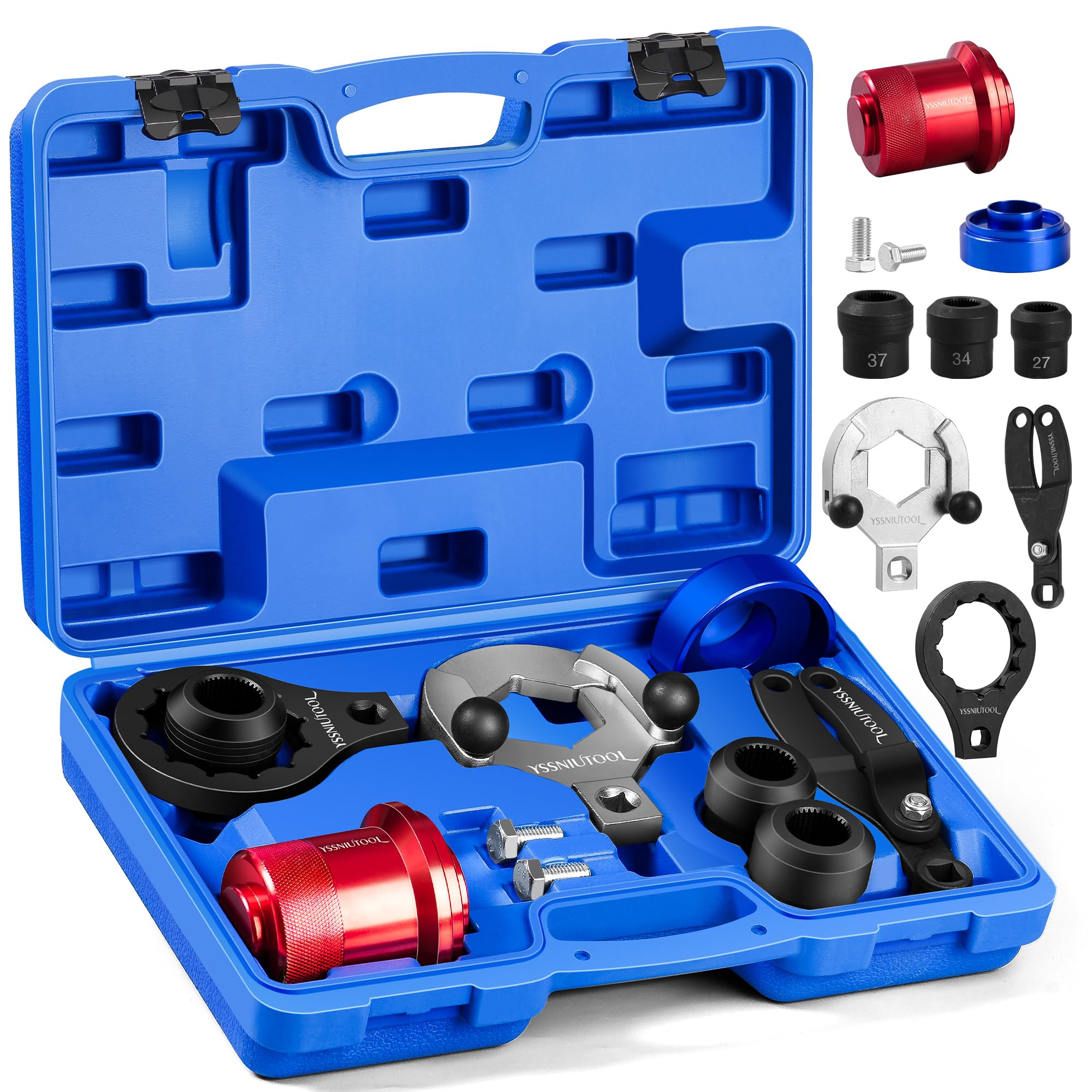 Photo 1 of 13PC Rear Drive Axle Differential Installer Remover Tool Set Fit For BMW M2 M3 M4 M5 E70 E71 E82 E90 E91 F12 F13 X3 X5 7 Series Replace 335040 335050 335060 335080 with 27/34/37 Teeth Socket