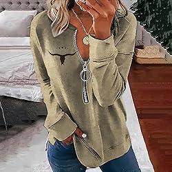 TIAFORD Women's Half Zip Cow Print Sweatshirt Long