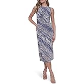 DKNY Women's Sleeveless Jewel Neck Side Ruching Midi Dress