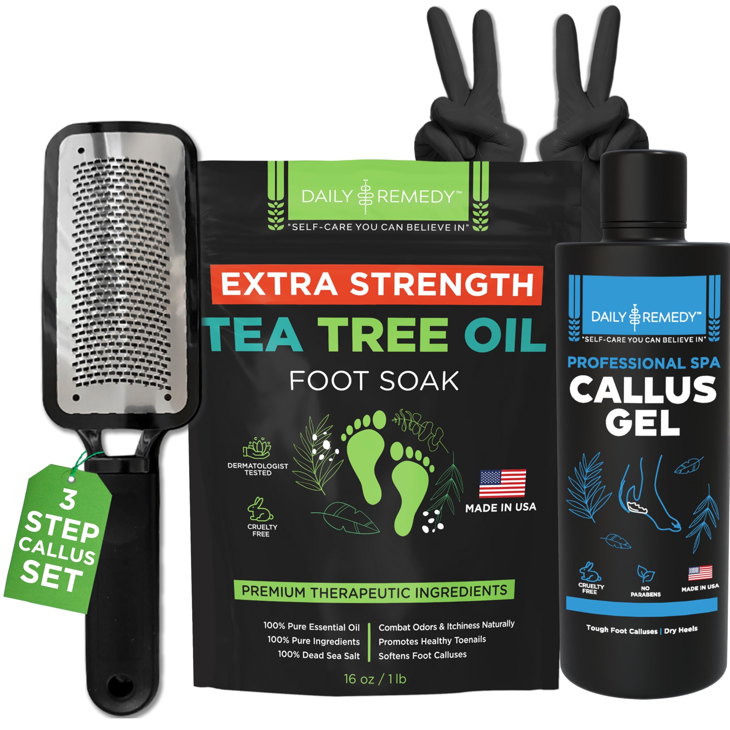 Foot Callus Remover Gel Set - Professional Callus Remover for Feet Gel - Calloused Feet Remover Gel - Pedicure Kit & Foot Spa Tools - Feet Callus Remover - w/Extra Strength Tea Tree Foot Soak - USA