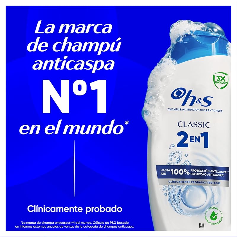 H&S Classic 2en1 Champú Anticaspa y Acondicionador Limpieza Profunda, 330ml