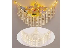 KanYool Stuffed Animal Hammock, Wall Hanging Stuffed Animal Storage Hammock With Led Light Corner Net for Stuffed Animals, Pl