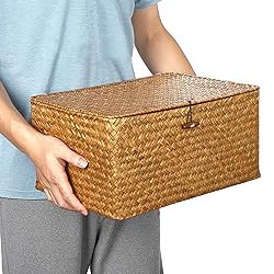 Hipiwe Wicker Shelf Baskets Bin with Lid, Handwoven