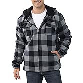 Men's Flannel Shirt Jacket Fleece Sherpa Lined Plaid Jackets Warm Thick Coat Full Zip Up Hoodie Winter Outwear