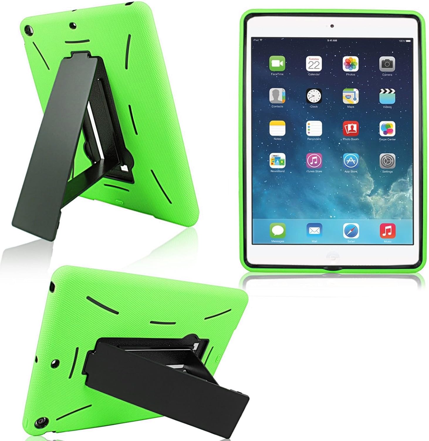 Amazon Com Cellularvilla Kickstand Case For Apple Ipad Air Ipad 5 5th Generation Green Black Hybrid Armor Hard Soft Kickstand Case Cover Protector With Stand Computers Accessories