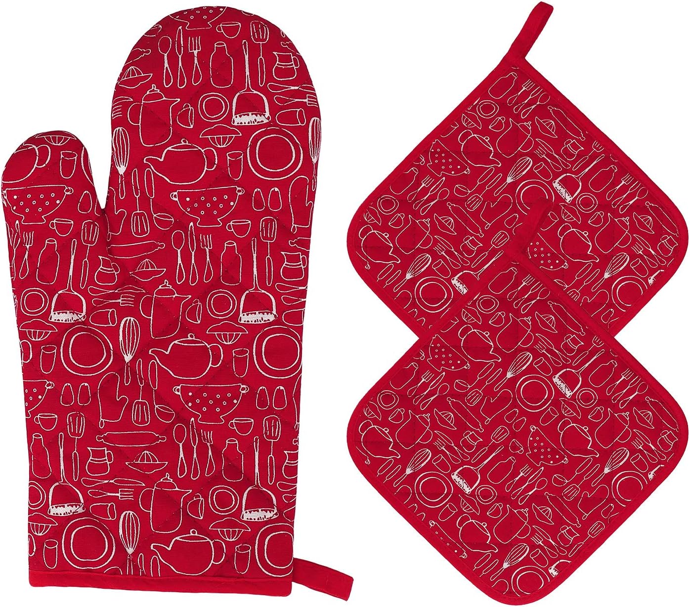 Gants De Cuisine & Manique Coquelicot - Mitaines Four Résistantes Chaleur - Ensemble 2 Pièces