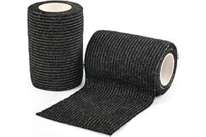 AUPCON Vet Wrap Cohesive Bandages Bulk Self Adhesive Bandage Wrap Self Adherent Wrap Non-Woven for Dogs Pet Animals & Ankle Sprains & Swelling 4 Inch x 5 Yards (2 Pack Black)