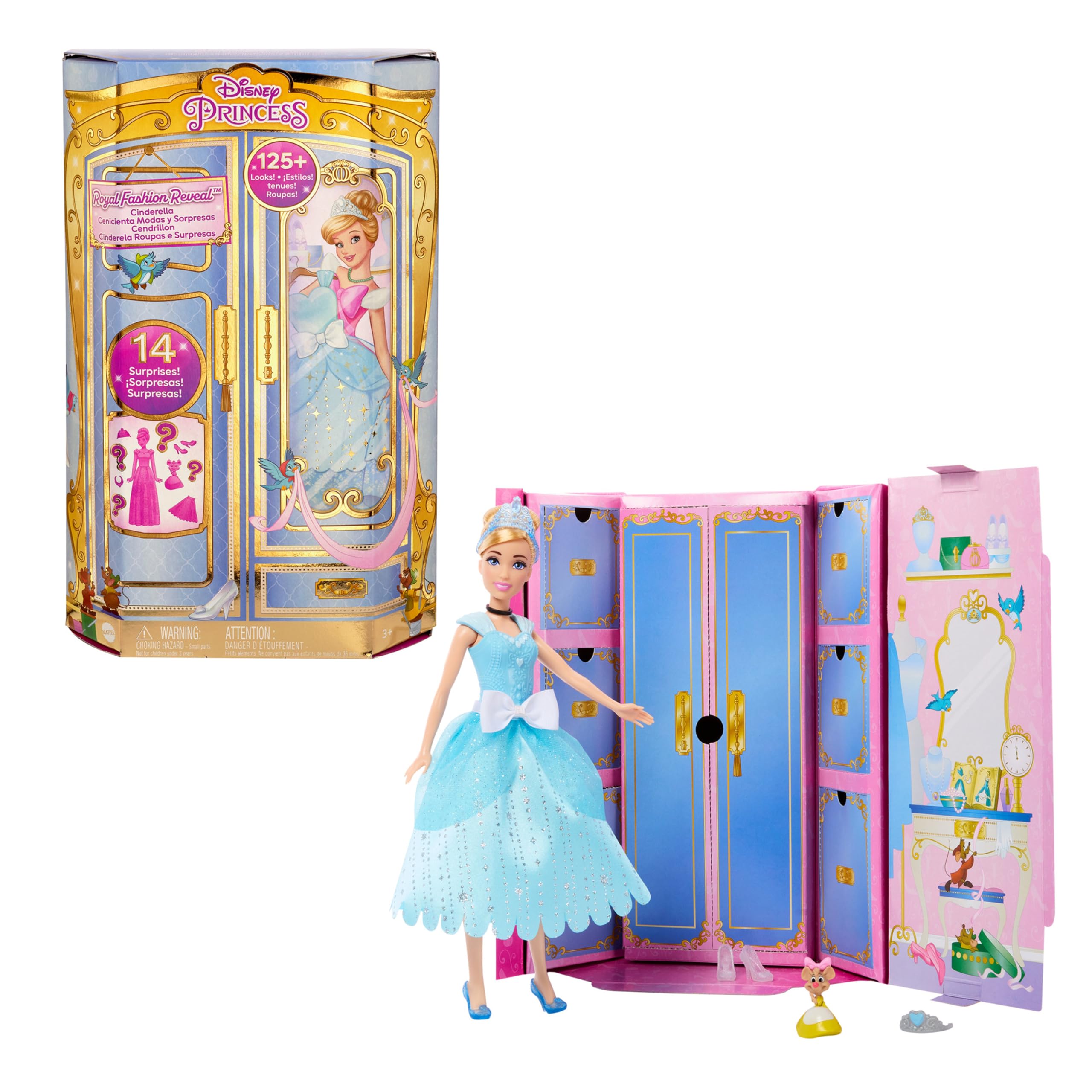 Mattel Disney Princess Toys, Cinderella Fashion Doll and Friend with 12 Surprise Fashions and Accessories, Inspired by the Disney Movie, Gifts for Kids, HMK53