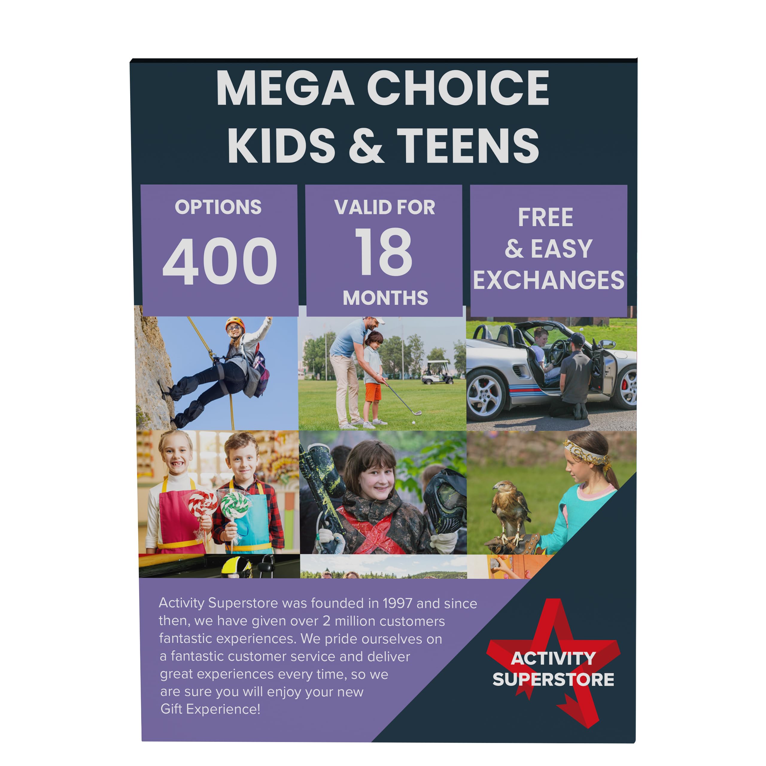 Activity Superstore Mega Choice for Kids & Teens Gift Experience Voucher, Family Fun Day- Across 400 UK options, Paintball, Supercar Drives, Karting, Track days