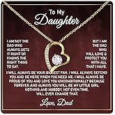 HUNCHBUY To My Daughter Necklace from Dad | Heart Pendant with Cubic Zirconia Stone & Message Card in Gift Box | Birthday, Graduation, Sentimental Jewelry Gift for Daughter