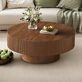 Merax Modern Round Coffee Table with Sturdy Base, Walnut | Wood Sofa Center Table for Living Room,Office, Reception Room, Easy Assemble,