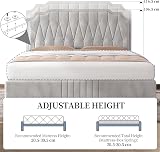 Yaheetech 4ft6 Double Bed Frame Upholstered Platform Beige Velvet Headboard view 7