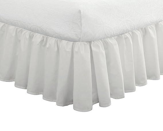 Fresh Ideas Polyester Bedding Ruffled Bed Skirt, Classic 14 Drop Length, King Size (White)