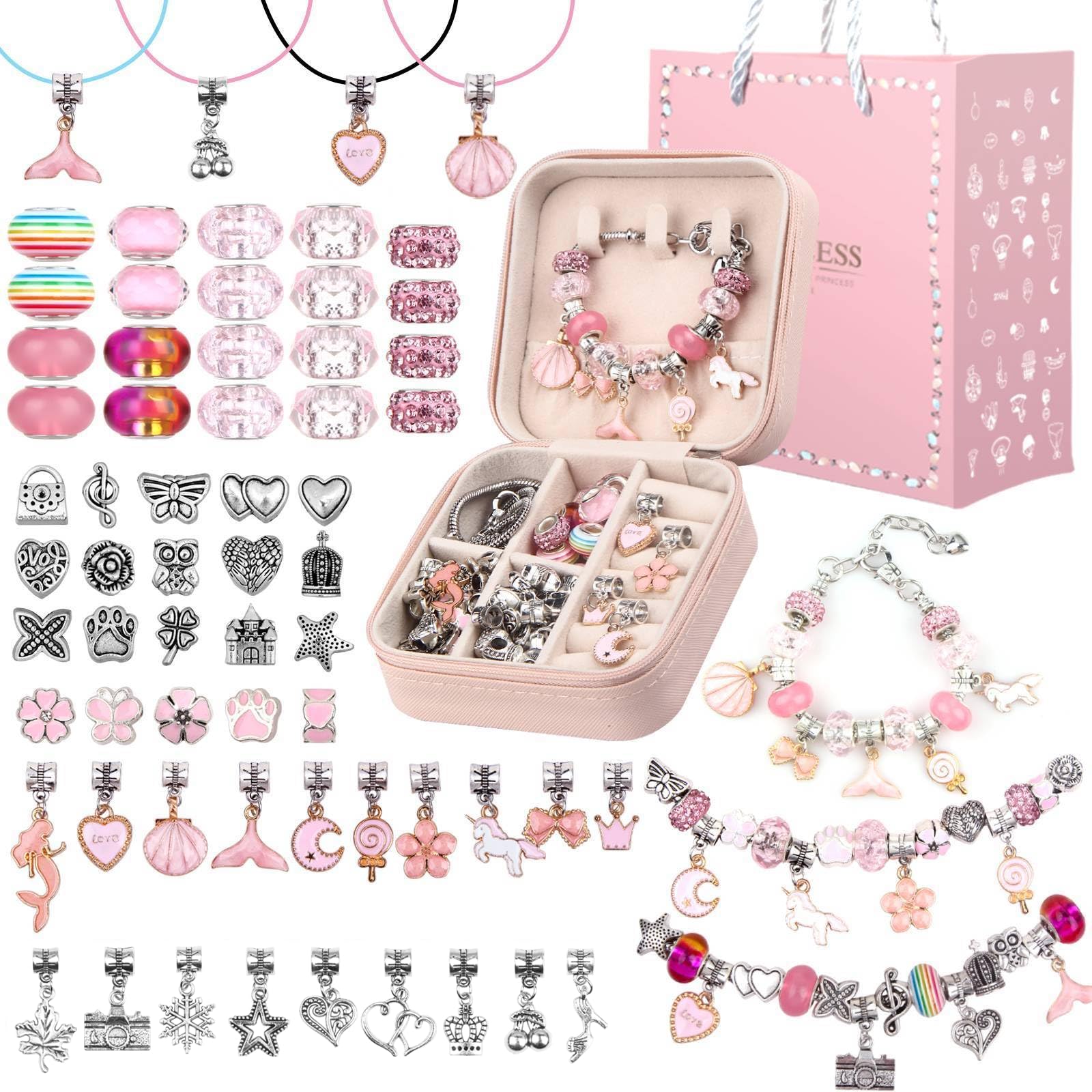 UFU Charm Bracelet Making Kit Girls Beads for Jewelry Making Kit, Unicorns Arts Crafts Gifts Set for Teen Girls Age 5 6 7 8-12, with a Portable Bracelet Organizer Box